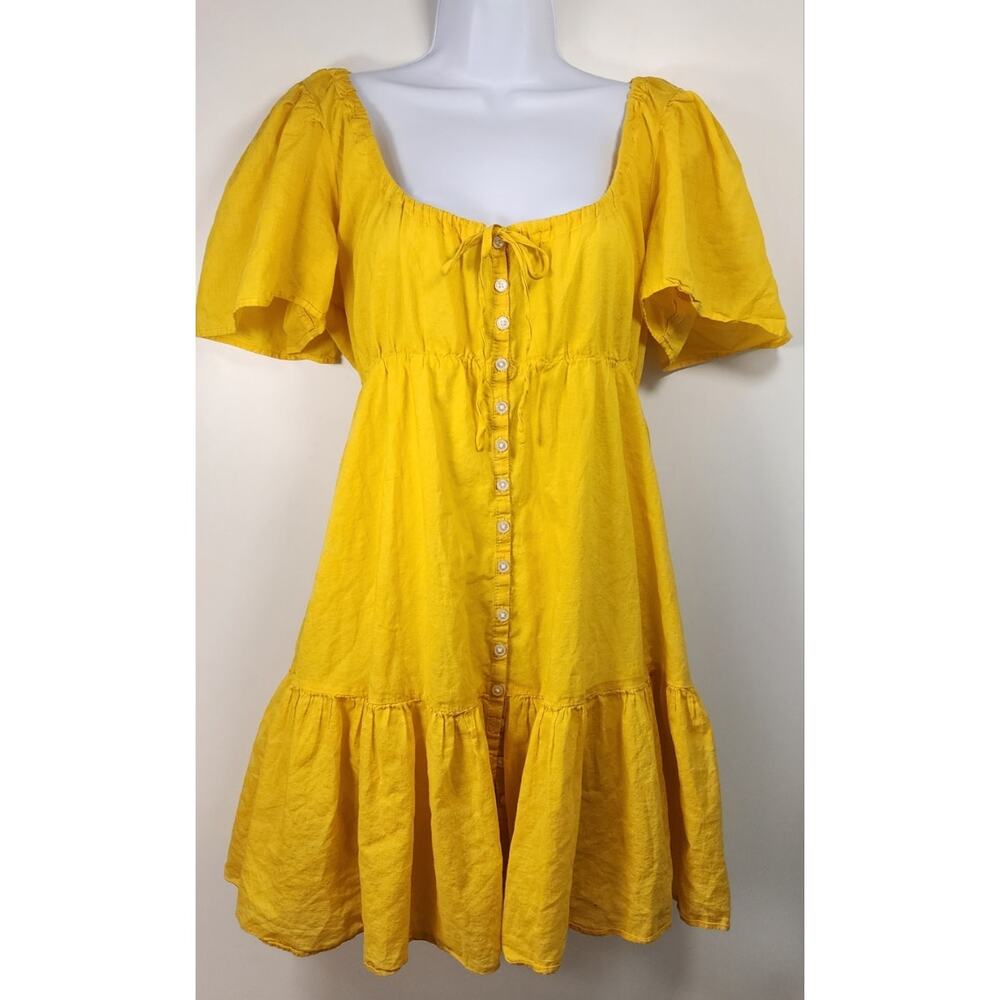 J.Crew Yellow Babydoll Dress Cottagecore Boho Puff Sleeve M